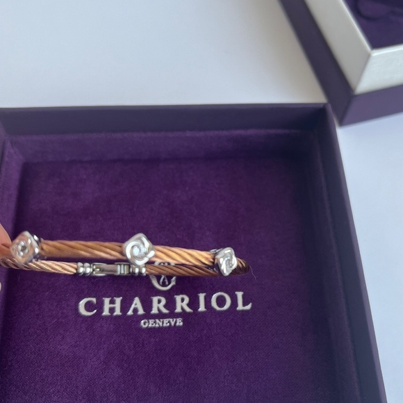 Charriol 18K White Gold Tree stations Diamonds Rose Gold Cable Bracelet NEW - Picture 6 of 6